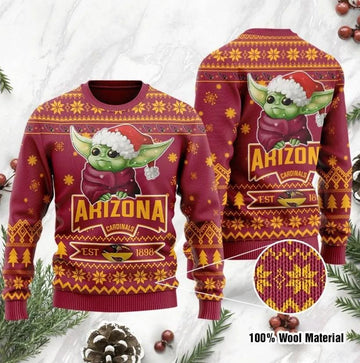 Arizona Cardinals Cute Baby Yoda Grogu Christmas Ugly Sweater, NFL Christmas Sweater Moonbestprint