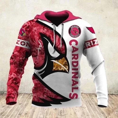Arizona Cardinals Football White Red 3D Hoodie, NFL Hoodie Moonbestprint