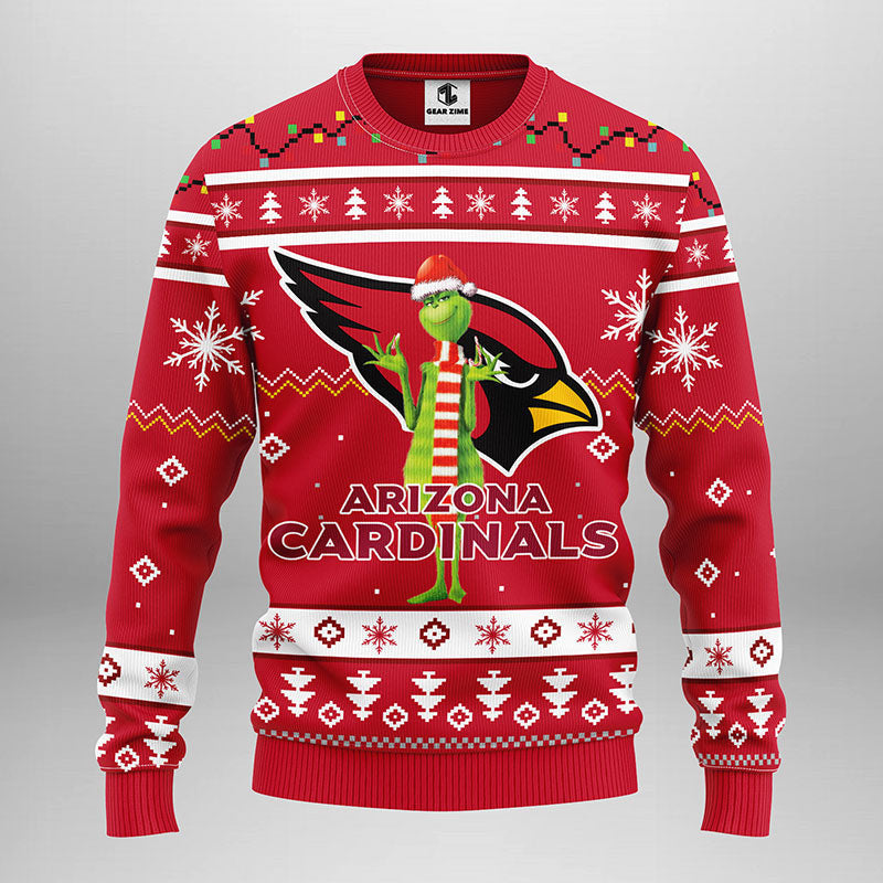 Arizona Cardinals Funny Grinch Ugly Christmas Sweater, Grinch Xmas Sweater, NFL Ugly Sweater Moonbestprint