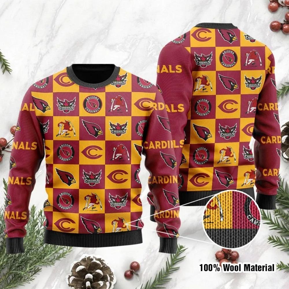 Arizona Cardinals Logo Checkered Flannel Ugly Christmas Sweater, NFL Christmas Sweater Moonbestprint