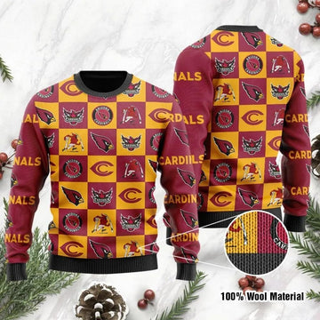 Arizona Cardinals Logo Checkered Flannel Ugly Christmas Sweater, NFL Christmas Sweater Moonbestprint