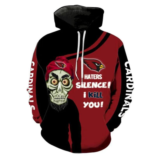 Arizona Cardinals Logo Skull Full Haters Silence! I Kill  You! 3D Hoodie, NFL Hoodie Moonbestprint