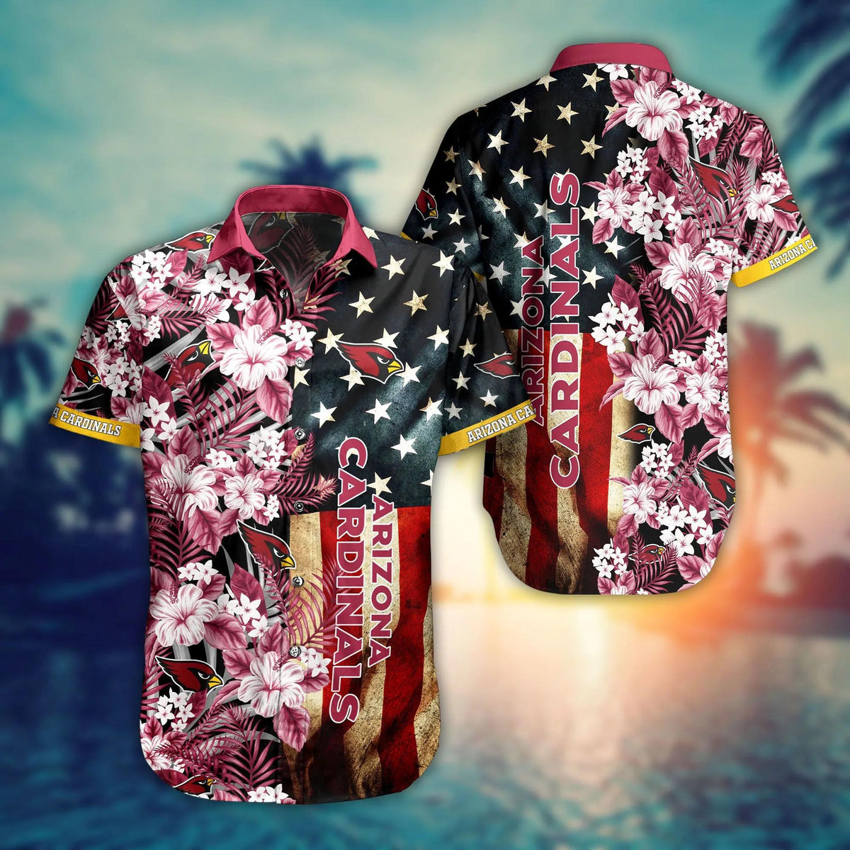 Arizona Cardinals NFL Aloha Flag Flower Hawaiian Shirt, NFL Hawaiian Shirt Moonbestprint