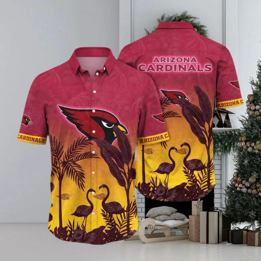 Arizona Cardinals NFL Flamingo And Flower Funny Hawaiian Shirt, NFL Hawaiian Shirt Moonbestprint