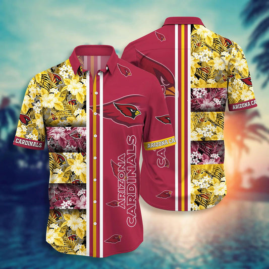 Arizona Cardinals NFL Lines Flowers Hawaiian Shirt, NFL Hawaiian Shirt Moonbestprint