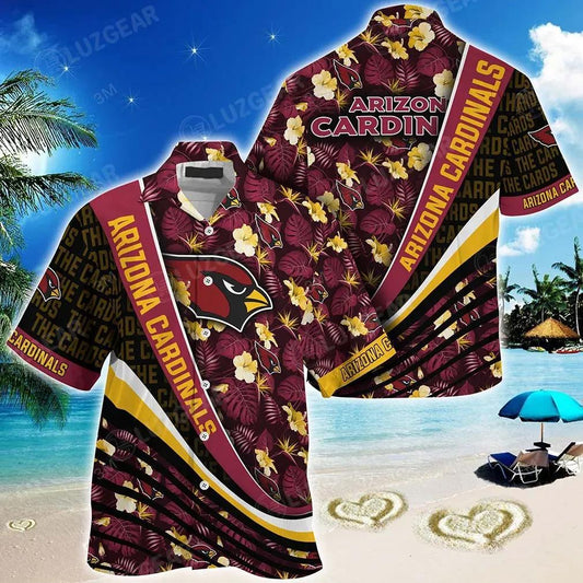 Arizona Cardinals Nfl Football With Tropical Flower Pattern Hawaiian Shirt, NFL Hawaiian Shirt Moonbestprint