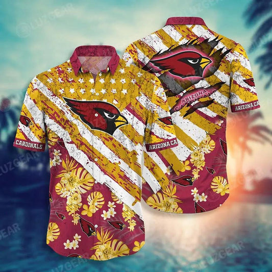 Arizona Cardinals Nfl Hawaiian Shirt Floral Printed American Flag Short Style Hot Trending Summer, NFL Hawaiian Shirt Moonbestprint