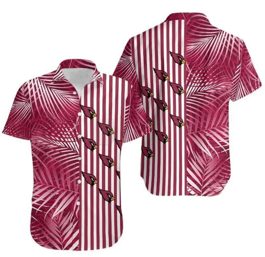 Arizona Cardinals Palm Leaves And Stripes Nfl Gift For Fan Hawaii Shirt And Shorts Summer Collection, NFL Hawaiian Shirt Moonbestprint