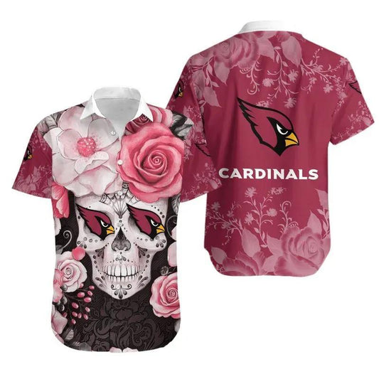Arizona Cardinals Skull Nfl Gift For Fan Hawaiian Graphic Print Short Sleeve Hawaiian Shirt, NFL Hawaiian Shirt Moonbestprint