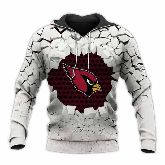 Arizona Cardinals White 3D Hoodie, NFL Hoodie Moonbestprint