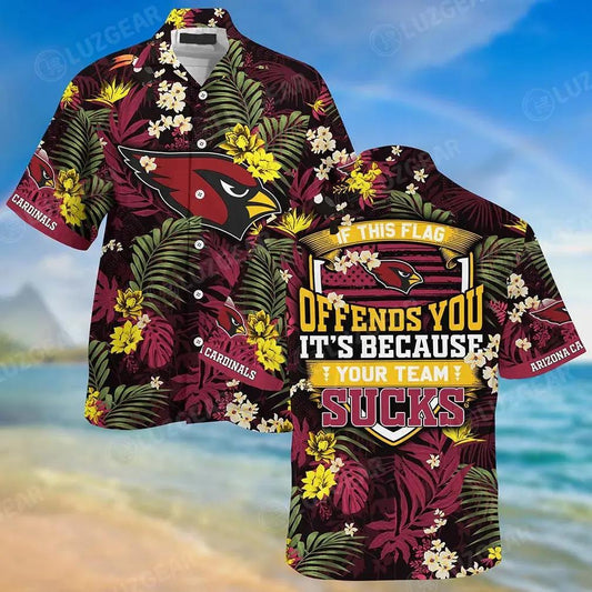 Arizona Cardinals With Tropical Patterns Ac- If This Flag Offends You It’S Because You Team Sucks Hawaiian Shirt, NFL Hawaiian Shirt Moonbestprint