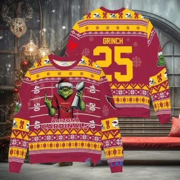 Arizona Cardinals x Grinch Christmas Dr. Seuss How the Grinch Stole Christmas with Super Bowl Trophy Custom Ugly Christmas Sweater, NFL Chritsmas Sweater Moonbestprint