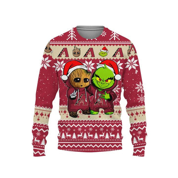 Arizona Diamondbacks Baby Groot And Grinch Best Friends Ugly Christmas Sweater, MLB Christmas Sweater Moonbestprint