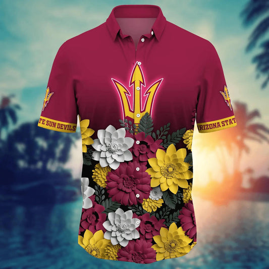 Arizona State Sun Devils Flower Hawaii Shirt For Fans, Summer Football Shirts, NCAA Hawaiian Shirt Moonbestprint