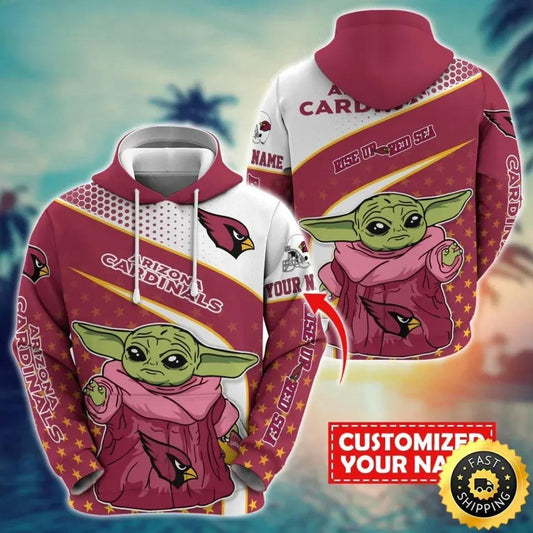 Arizonas Team Cardinals  Funny Cartoon Baby Yoda 3D Hoodie, NFL Hoodie Moonbestprint