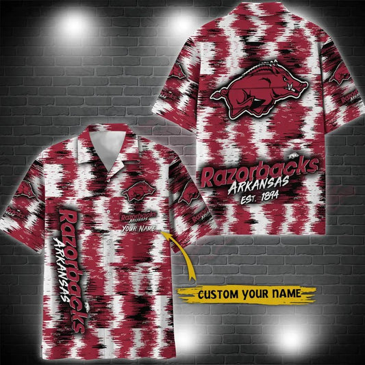 Arkansas Razorbacks Aloha Hawaiian Shirt Custom Your Name, NCAA Hawaiian Shirt Moonbestprint