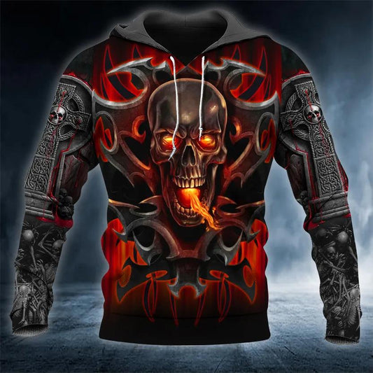 Armor Tattoos Fire Skull 3D Hoodie Moonbestprint