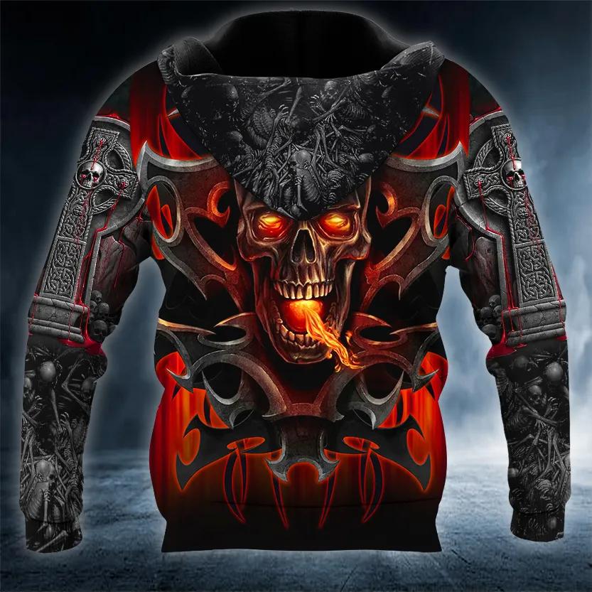 Armor Tattoos Fire Skull 3D Hoodie Moonbestprint