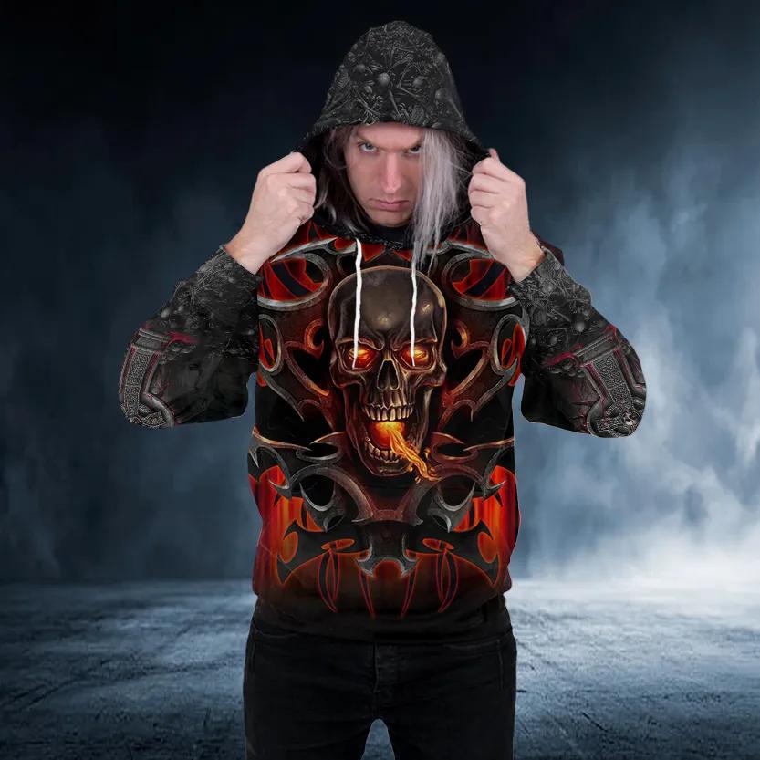 Armor Tattoos Fire Skull 3D Hoodie Moonbestprint