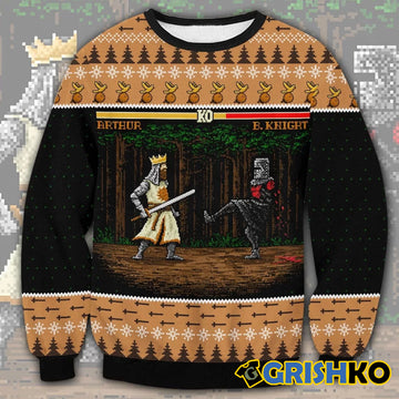 Arthur vs Black Knight Pixel Monty Python Christmas Sweater - Moonbestprint