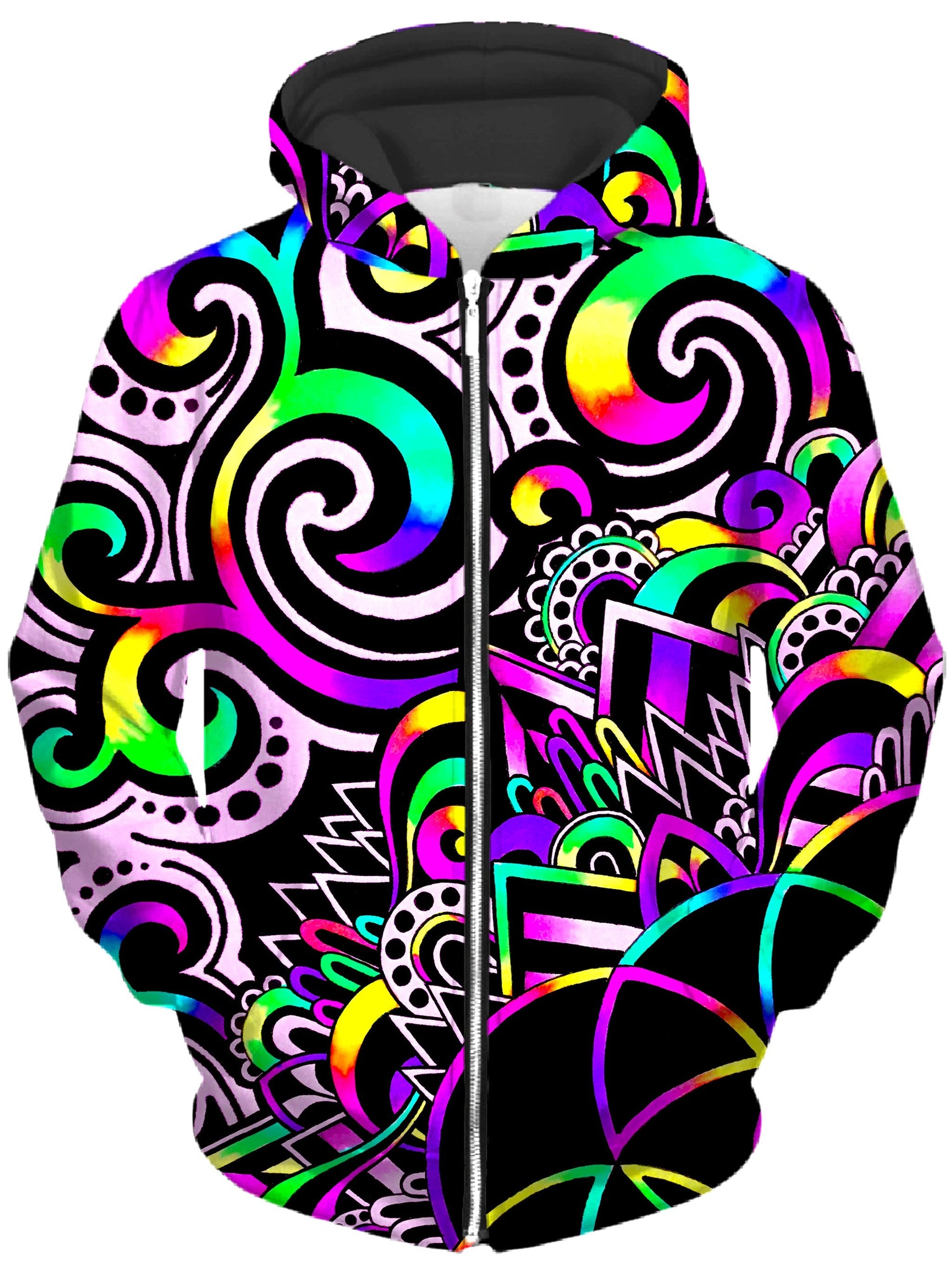 White Doodle Magic V2 Unisex Zip-Up Hoodie -Moonbestprint