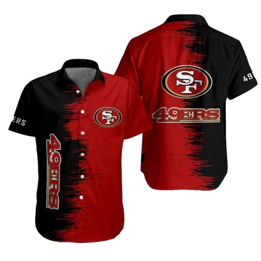 Artistic Assault 49ers Brush Stroke Black And Red Hawaiian Shirt - Moonbestprint