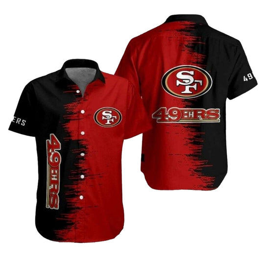 Artistic Assault 49ers Brush Stroke Black And Red Hawaiian Shirt - Moonbestprint