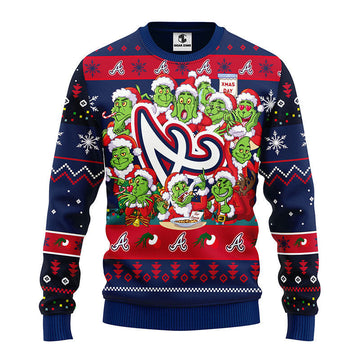 Atlanta Braves 12 Grinch Xmas Day Ugly Christmas Sweater, Grinch Xmas Sweater, MLB Ugly Sweater Moonbestprint