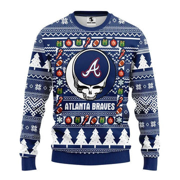 Atlanta Braves Grateful Dead Ugly Christmas Sweater, MLB Christmas Sweater Moonbestprint