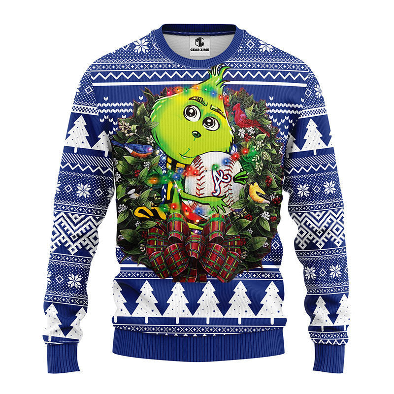 Atlanta Braves Grinch Hug Ugly Christmas Sweater, Grinch Xmas Sweater Moonbestprint