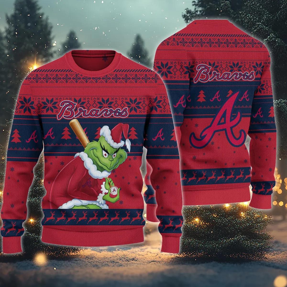 Atlanta Braves Grinch Stolen Ugly Christmas Sweater, MLB Christmas Sweater Moonbestprint
