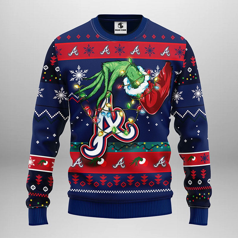 Atlanta Braves Grinch Ugly Christmas Sweater, Grinch Xmas Sweater Moonbestprint