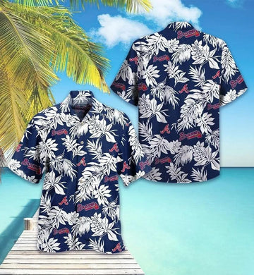 Atlanta Braves Leaf Dark Blue Hawaiian Shirt, MLB Hawaiian Shirt Moonbestprint