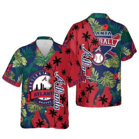 Atlanta Braves Palm Sunset Hawaiian Shirt, Gift for Fan, MLB Hawaiian Shirt Moonbestprint