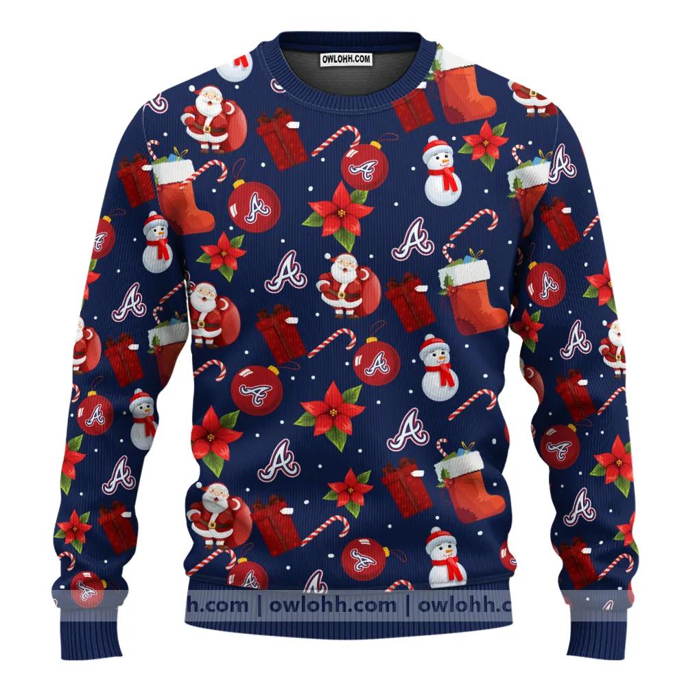 Atlanta Braves Santa Claus Snowman Ugly Christmas Sweater, MLB Christmas Sweater Moonbestprint