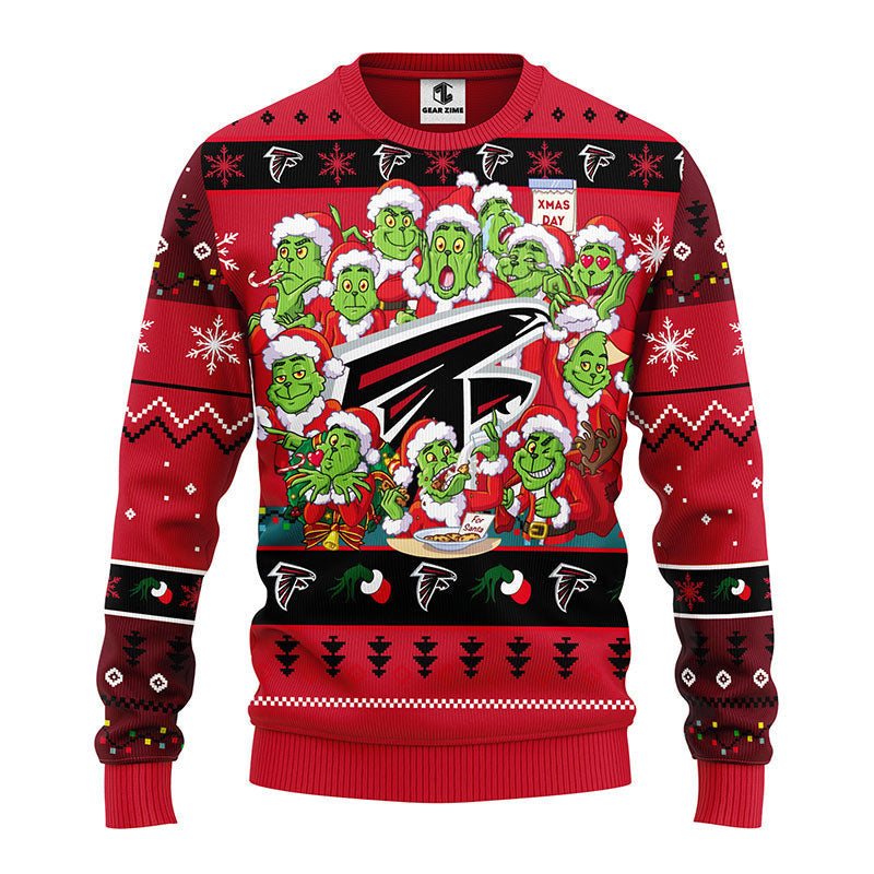 Atlanta Falcons 12 Grinch Xmas Day Ugly Christmas Sweater, Grinch Xmas Sweater Moonbestprint