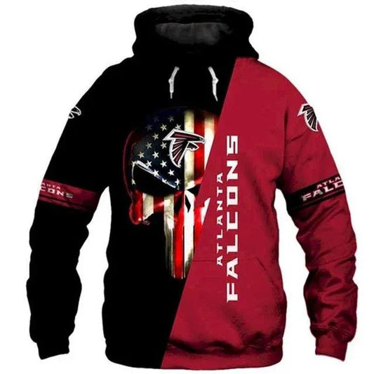 Atlanta Falcons American Flag Shaped Skull Full Printing 3D Hoodie, NFL Hoodie Moonbestprint