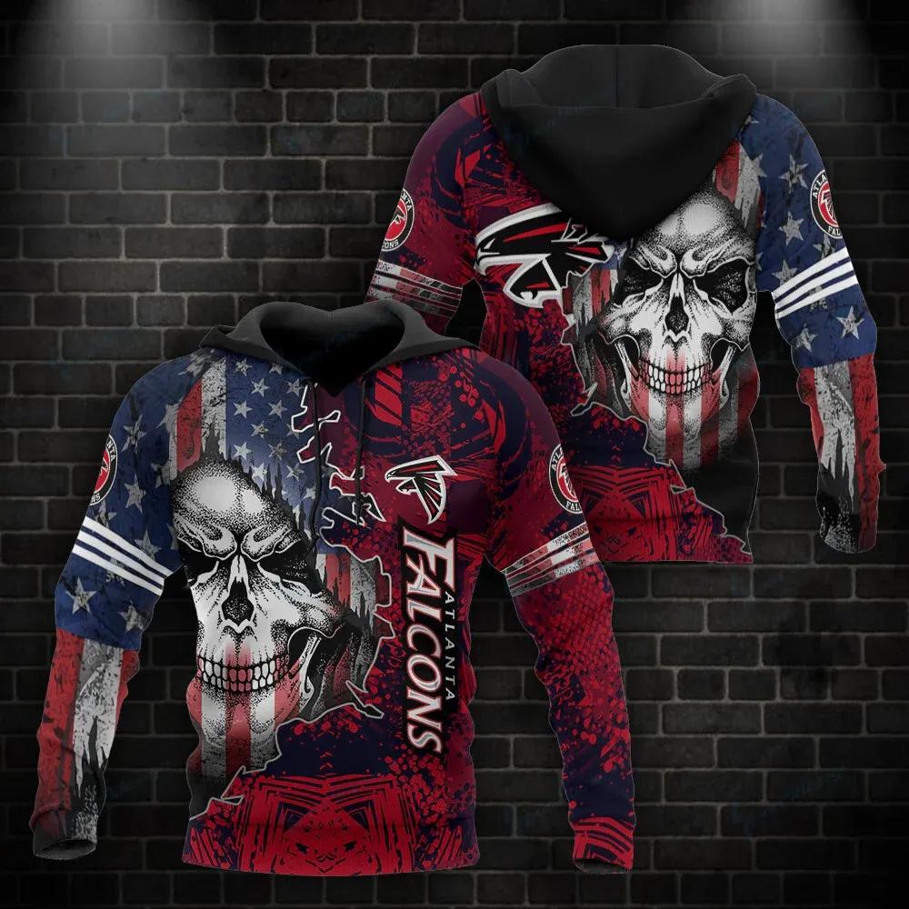 Atlanta Falcons American Flag Skull 3D Hoodie, NFL Hoodie Moonbestprint