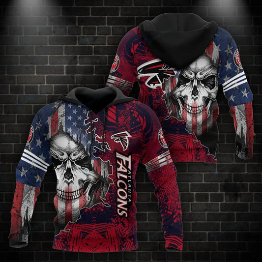 Atlanta Falcons American Flag Skull 3D Hoodie, NFL Hoodie Moonbestprint