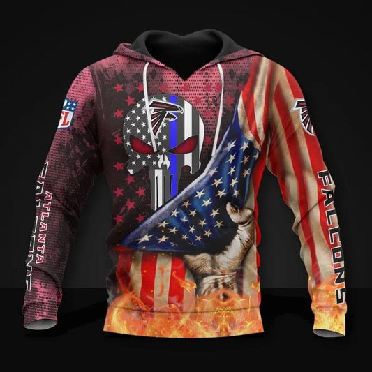 Atlanta Falcons American Flag Skull All Over Print Hoodie, NFL Hoodie Moonbestprint