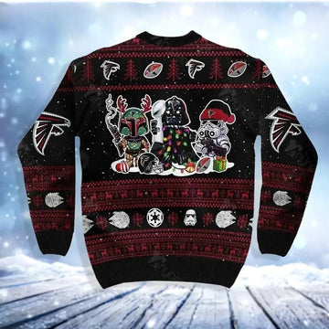 Atlanta Falcons Christmas Darth Vader Boba Fett Stormtrooper Ugly Christmas Sweater, NFL Christmas Sweater Moonbestprint