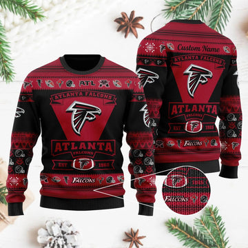 Atlanta Falcons EST 1965 Custom Name Ugly Christmas Sweater, NFL Christmas Sweater Moonbestprint