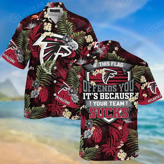 Atlanta Falcons Hawaiian Shirt With Tropical Patterns – If This Flag Offends You It’S Because You Team Sucks, NFL Hawaiian Shirt Moonbestprint