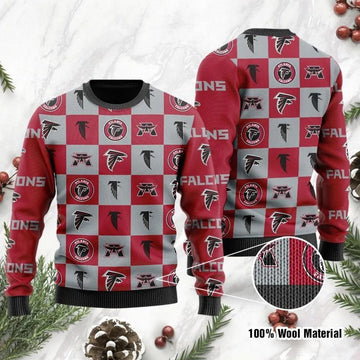 Atlanta Falcons Logo Checkered Flannel Ugly Christmas Sweater, NFL Christmas Sweater Moonbestprint