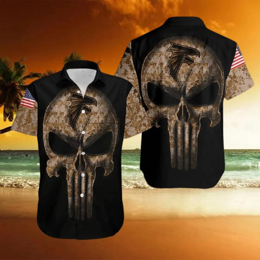 Atlanta Falcons NFL Camouflage Skull Pattern Hawaiian Shirt, NFL Hawaiian Shirt Moonbestprint