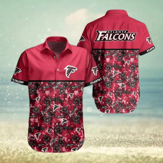 Atlanta Falcons NFL Flowers Pattern Beach Lovers Gift Hawaiian Shirt, NFL Hawaiian Shirt Moonbestprint