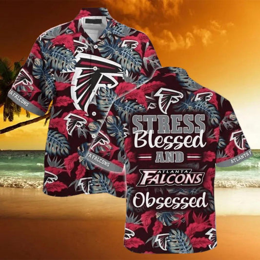 Atlanta Falcons NFL Stress Blessed Obsessed Tropical Palm Leaves Pattern Hawaiian Shirt, NFL Hawaiian Shirt Moonbestprint