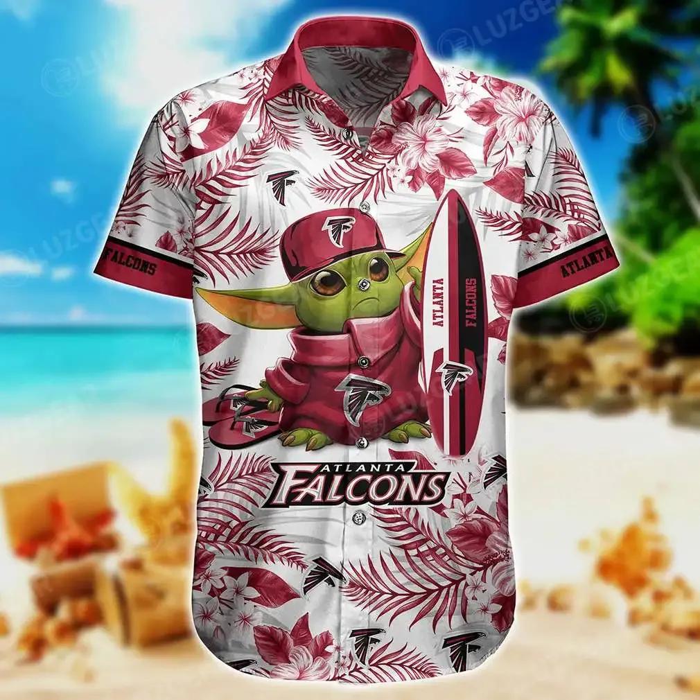 Atlanta Falcons Nfl Baby Yoda Hawaiian Shirt Style Tropical Pattern Summer Trending Best Gift For Fan, NFL Hawaiian Shirt Moonbestprint