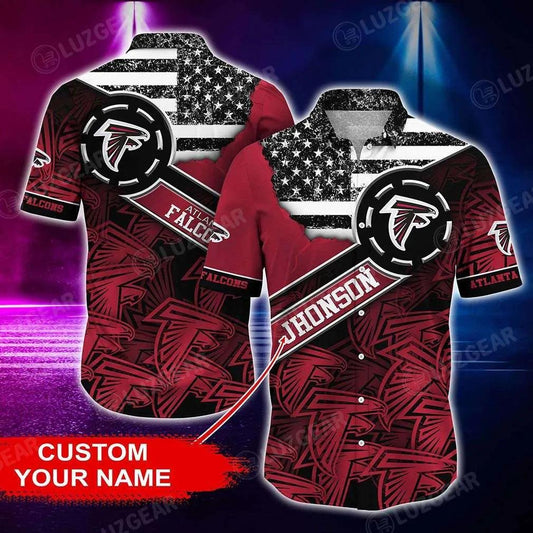 Atlanta Falcons Nfl Customized Hawaii Shirt Short Style Hot Summer Graphic Us Flag Vintage Hawaiian Shirt, NFL Hawaiian Shirt Moonbestprint