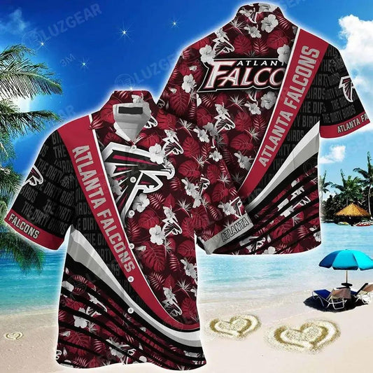 Atlanta Falcons Nfl Football With Tropical Flower Pattern Hawaiian Shirt For Fans, NFL Hawaiian Shirt Moonbestprint